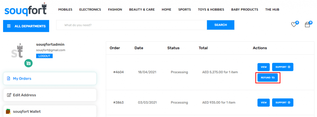 souqfort my account dashboard